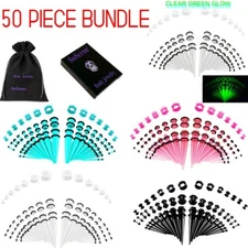 50Pcs Acrylic Ear Gauge Taper Tunnel Plug Expander Stretching Piercing Kit Sets