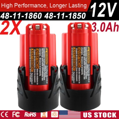 2Pack For Milwaukee   RED LITHIUM 12V 3.0 Ah Battery  48-11-2430 48-11-2420 New