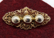 Vintage Made in France Hair Barrette Embossed Flowers Gold Toned