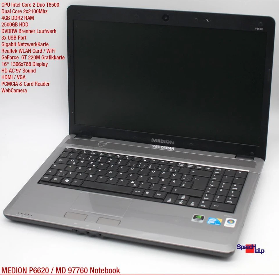 Medion P6620 MD 97760 Portátil Laptop Windows 7 XP 4GB 250GB GeForce GT 220M 16" - Imagen 2 de 4