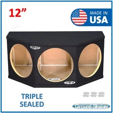 Triple 12" Sealed Hatchback Sub Box Subwoofer Enclosure MDF WOOD Ground Shaker 