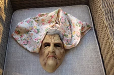 Vintage 90s Rubber Mask Old Crone Woman Witch Paper Magic Halloween