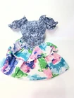 Vintage Barbie Or Other Doll Dress Denim With Floral Design Made In China