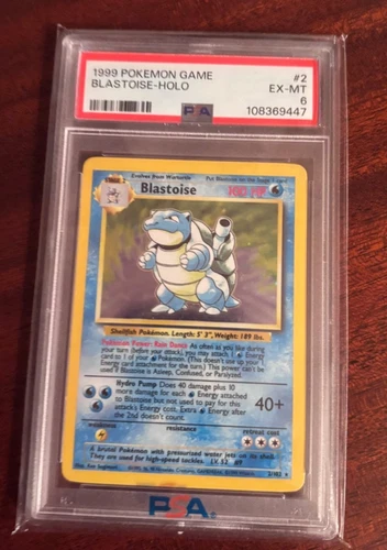 Pokemon Game Blastoise Holo 2/102 Base Set Unlimited 1999 PSA Graded 6 EX-MT