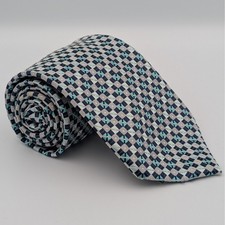 VTG Colours Alexander Julian Geometric Square Navy Teal Silver Silk Mens Tie