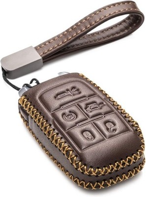 Genuine Leather Keyless Entry Remote Control Smart Key Case Cover Color: Brown