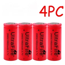 4pcs 26650 Battery UltraFire Rechargeable 3.7V Flat Top Batteries Cell