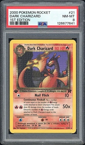 DARK CHARIZARD 2000 Pokemon Team Rocket 1st Edition #21 - PSA 8