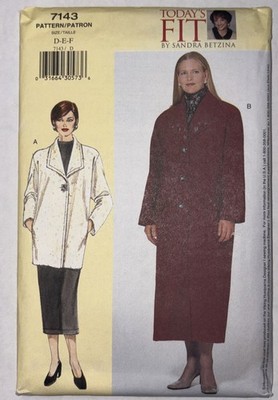 Vogue Sandra Betzina 7143 Sewing Pattern Size D E F Uncut Today s Fit Coats