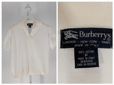 Vintage Burberrys Knit Polo Shirt Womens P Small White Italy Cotton Short Sleeve