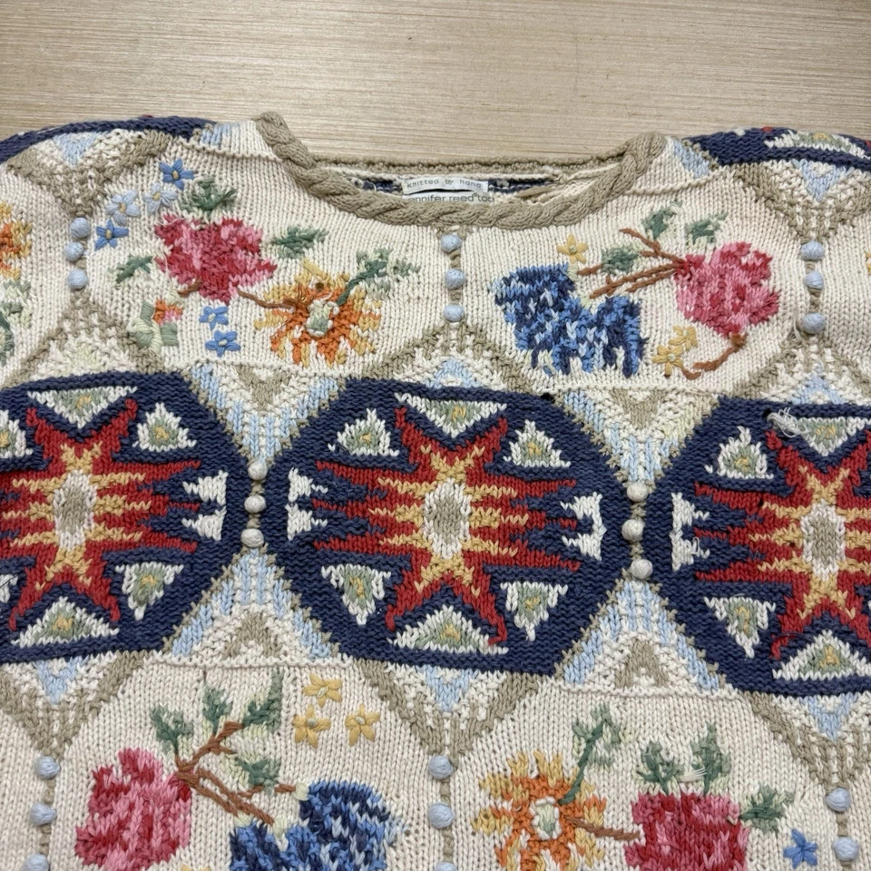 Vintage Jennifer Reed Sweater 3X Purple Floral Hand Knit 80s 90s Cottage Granny - Image 4 of 4