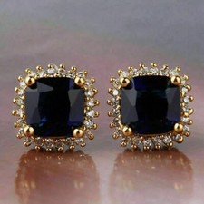 4Ct Lab Created Sapphire Diamond Halo Stud Earrings 14K Yellow Gold Finish