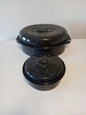 Black Speckled Enamelware Roaster Set With Lids