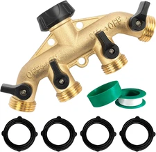 Hourleey Brass 4 Way Heavy Duty Garden Hose Splitter, Water Hose Splitter for 3/