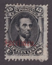 MATT'S STAMPS US SCOTT #77S ABRAHAM LINCOLN 15-CENT SPECIMEN ISSUE, MH CV$200