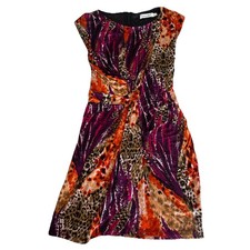 Sunny Girl Dress Womens Size 10 Red Orange Fitted Summer Party Feminine Leopard