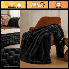 Cozy Faux Fur Throw Blanket 90x90, 750 GSM Plush Sofa Cover, Soft Warm
