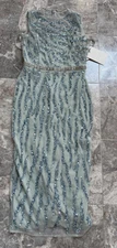 MAC DUGGAL Aqua Sequinned Beaded Sleeveless Gown sz 2