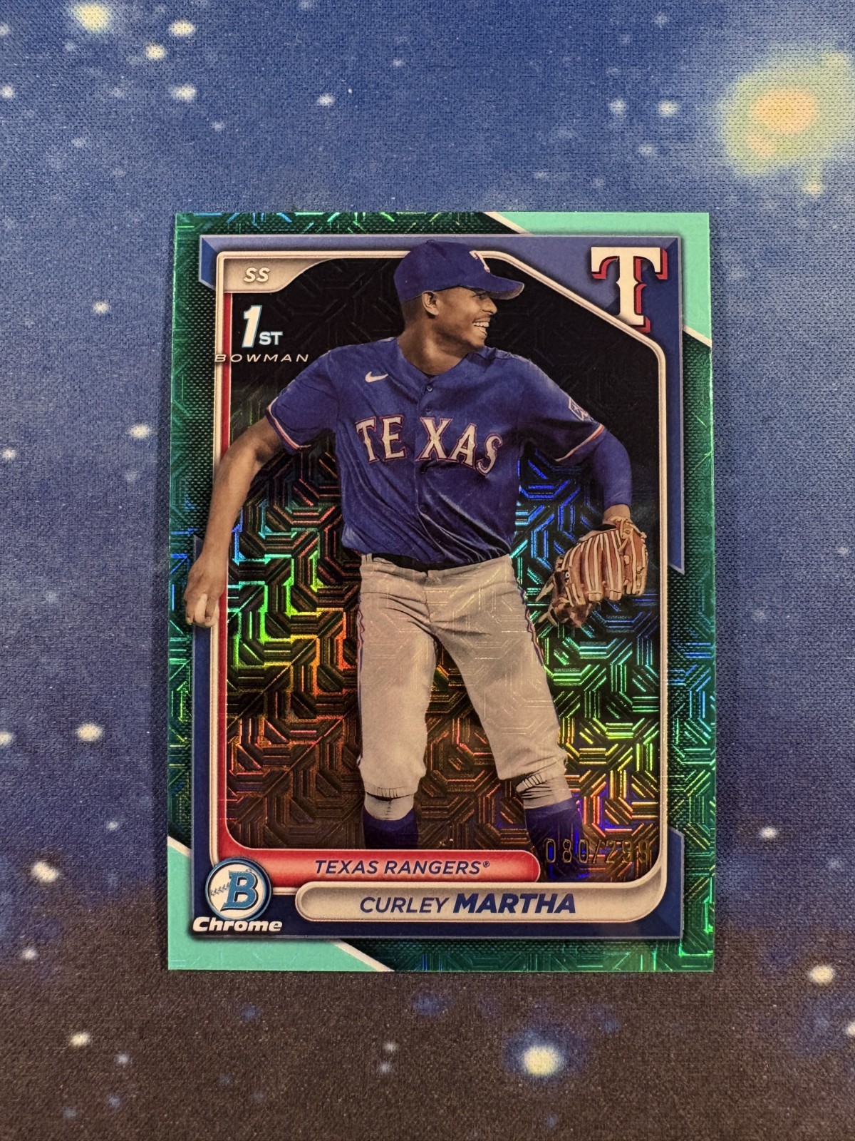 2024 Bowman Chrome #BCP-168 Curley Martha 1st Aqua Mojo Refractor /299 Rangers