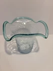 BLENKO #C482M Sea Green Rim Crackle Glass Flared Vase.8.5” W x 6.5”~SUPER CLEAN