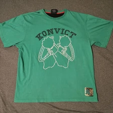 Vintage Y2K Akon Konvict Apparel Graphic T Shirt Size L Cotton Beaded Accents
