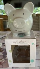 "My First Bank" Piggy Bank, White Porcelain, Coin Bank, Money Bank