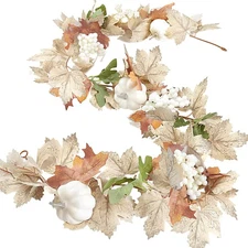 Fall Maple Leaf Garland with White Pumpkins Clusters of 1 pcs,