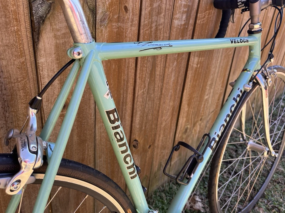 Bicicleta de Carretera Bianchi Veloce 55cm Colón Trono Acero Celeste Verde Cromo Años 90 Foto 4 de 4