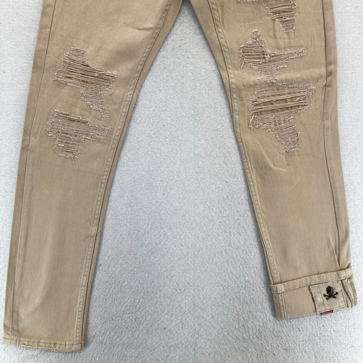 Smugglers Moon Jeans Mens 30x31 Khaki Beige Denim Button Fly Roll Up Distressed View 3