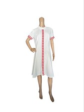 Vintage 60s Mod White  Red Daisy Flower Trimmed Fit and Flare Dress