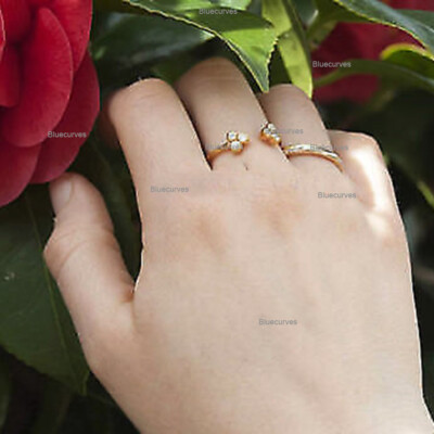 Trending Mini Diamond Cuff Ring 14k Yellow Gold Handmade Fine Jewelry US-7