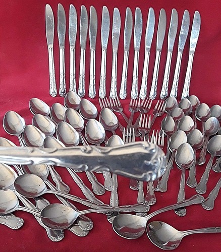 Set posate Adcraft in acciaio inox 64 pz forchette cucchiai vintage made in Korea - Foto 12 di 12