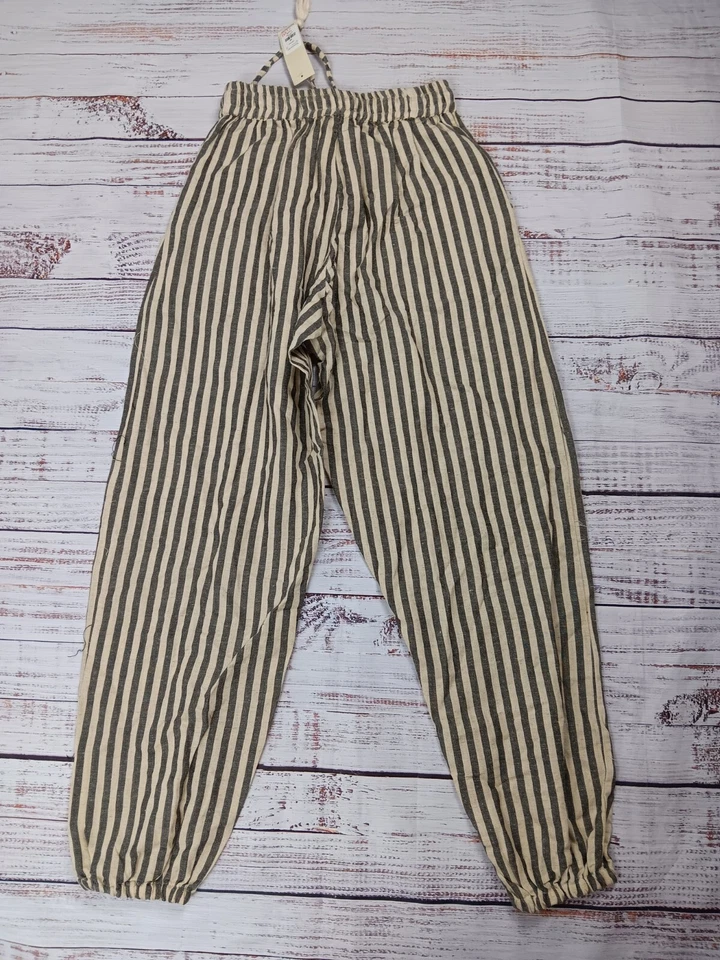 Брюки Angie Francescas женские X-Small цвета слоновой кости/серые в полоску кисточки шнурок богемное - Изображение 2 из 4