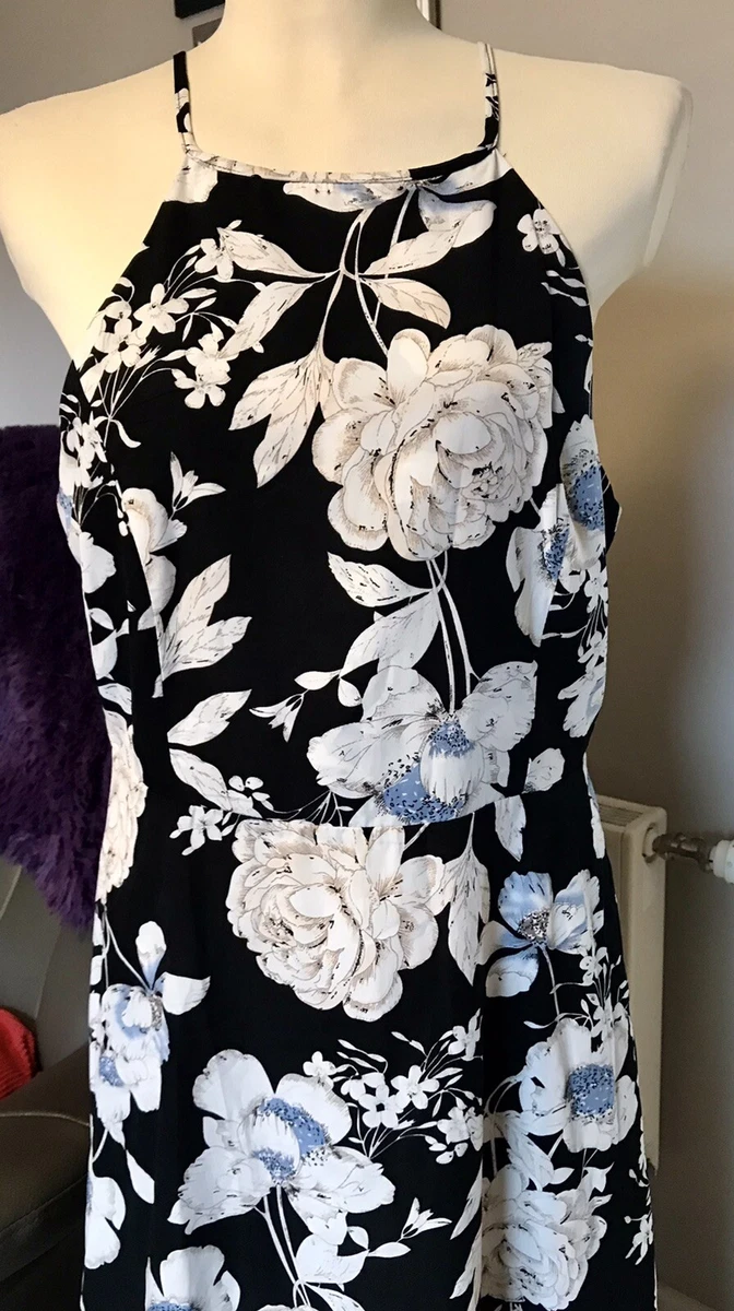 ROMACCI STRAPPY BLACK FLORAL FLOATY MAXI DRESS XL 38