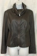 elie tahari Jacket Chocolate Lambskin Perforated Dots Zip Up Size M