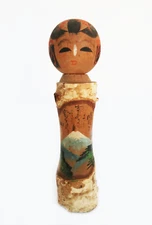 Vintage Japanese Kokeshi doll hand painted carved wooden birch bark