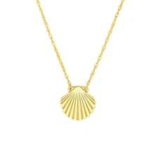 Scallop Shell Pendant Necklace 14K Solid Gold Seashell Charm Rope Chain Women