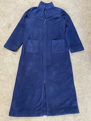Bean Women's Size Small Navy Fleece Full Zip House Coat Bath Robe  Pockets