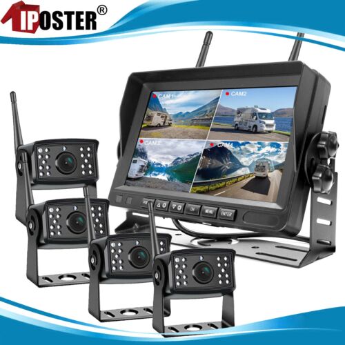 Digital Wireless Backup Cameras x4 Car DVR Quad Split Screen Monitor 7 Inch Kit - Picture 2 of 24
