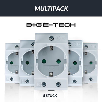 5er Pack Schuko- Einbausteckdose für DIN Hutschiene (GRAU)