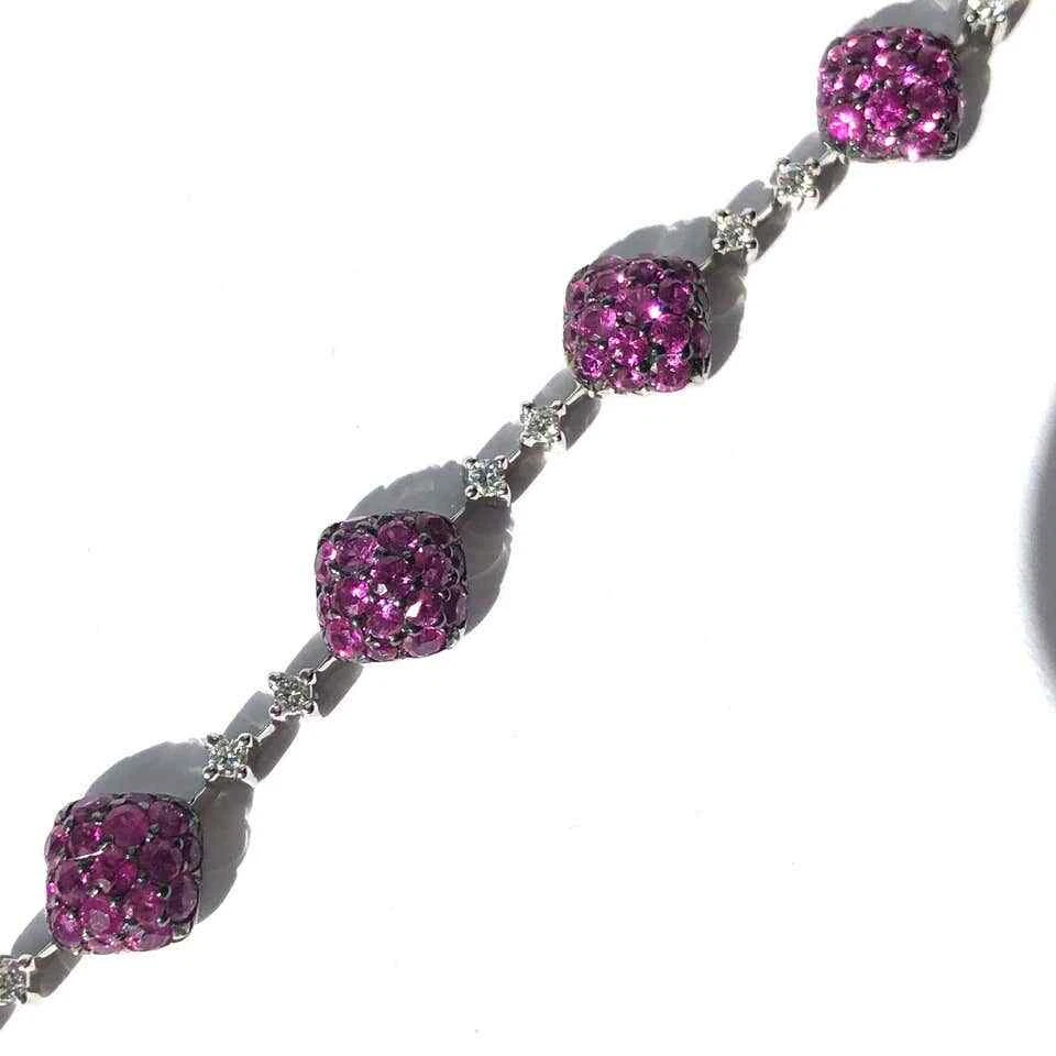 Glittering Deep Pink Rubies With Shiny White Cubic Zirconia Handmade Bracelets - Image 4 of 4