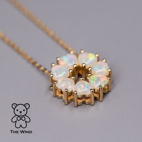 Eternity Heart Australian Crystal Opal Circle Pendant 14K Yellow Gold - Picture 3 of 16