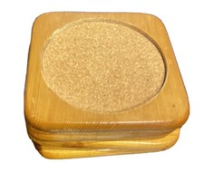 Set of Wood Oak and Cork Coasters 6 