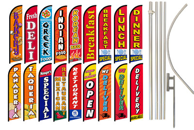 Restaurant Full Curve Windless Swooper Flag & Pole Kit Specials Delivery