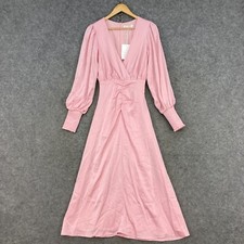 NEW Chancery Womens Dress Size 6 Pink Satin Midi Long Sleeve Party Evening 9902