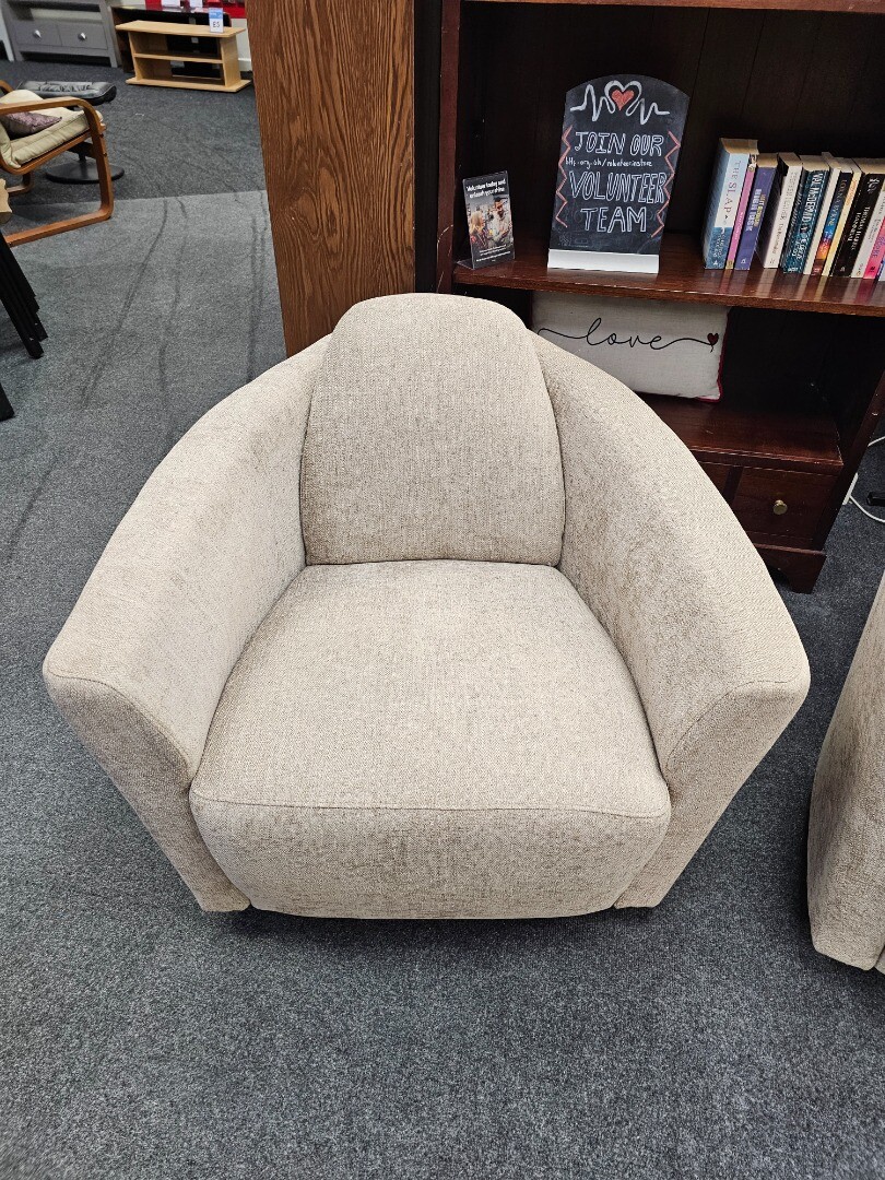 Pair of NICOLETTI 'Ketty' Contemporary Beige Fabric Swivel Armchairs