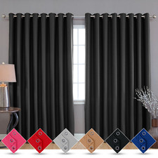 THERMEL BLACKOUT CURTAINS READY MADE EYELET RING TOP OR PENCIL PLEAT + TIE BACKS