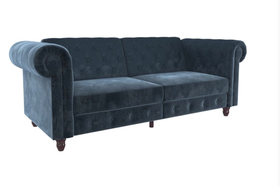 Dorel Felix Chesterfield Sofa Bed Blue Velvet (2259679UK) Barely Used