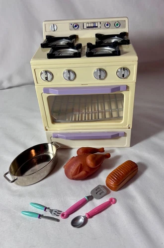 TYCO Kitchen Littles Deluxe Stove Oven  & 7 Accessories VTG 1996 Works VIDEO