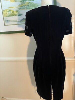 Vintage 90s Maggy London Velvet Dress 10 Big Shoulers Green tinted Black |  eBay